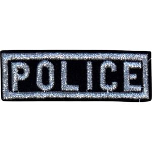 POLICE Tekst Strijk Patch Embleem 7.2 cm / 2.5 cm / Zwart zilver