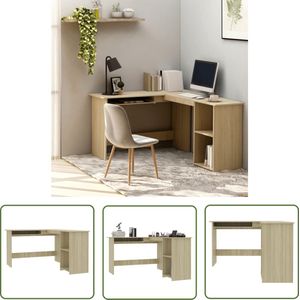 The Living Store Hoekbureau L-vormig 120x140x75cm bewerkt hout sonoma eikenkleur - Hoeken Bureau - Bureaus - Houten Bureau - Sonome Eiken - L-vormig Bureau