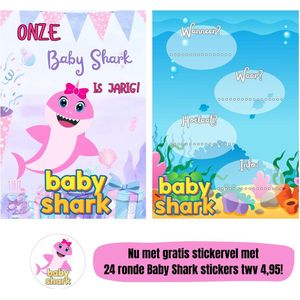 Uitnodiging kinderfeestje - Kinderfeest - Uitnodigingen - Verjaardag - Inclusief enveloppen - Eigen design en print - Wenskaart - Baby Shark - 20 stuks - A6