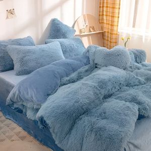 4-Delige Super Shaggy Koraal Fleece Warme Gezellige Prinses Beddengoed Set Nerts Fluwelen Dekbedovertrek Set Bed Dekbed Deken Kussensloop dekbedovertrek 220*240CM/lakens 230*270CM/kussensloop 48*74CM * 2 Blue