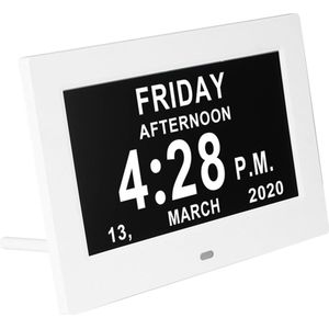 Grote Digitale Dag Kalender Klok 7 Inch Dementie Klok met Dag en Datum voor Ouderen, Alzheimer Klok met 12 Alarmen voor Senioren, Visueel Gehandicapten, Geheugenverlies (Wit)