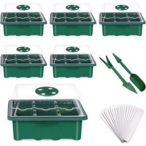 Fuuner 6 Pack Tuin Propagator Set, Zaailing Starter Tray Kit, Zaadkiemen Trays Plant Kieming Kit met Verstelbare Vochtigheid Koepel en Base, voor Greenhouse Grow Plant Seed, 6 Cellen per lade