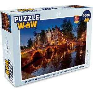 Puzzel De Amsterdamse Keizersgracht met een verlichte brug - Legpuzzel - Puzzel 1000 stukjes volwassenen