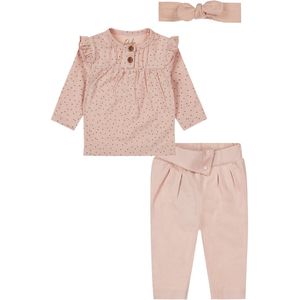 Dirkje - Basic Collection - BIO COTTON - Broek Light Dusty Pink - Shirt Light Dusty Pink met stipje - met haarbandje - Maat 56