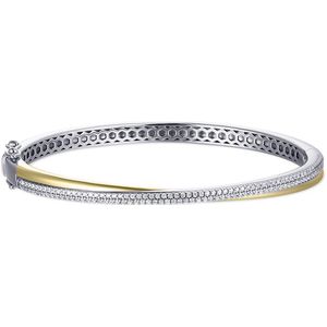 GISSER Jewels SB26Y - Bangle 925 Zilver Geelgoud Verguld gezet met Zirkonia - Kruisende banden - Bold Band Collection - 5mm breed - Maat 60