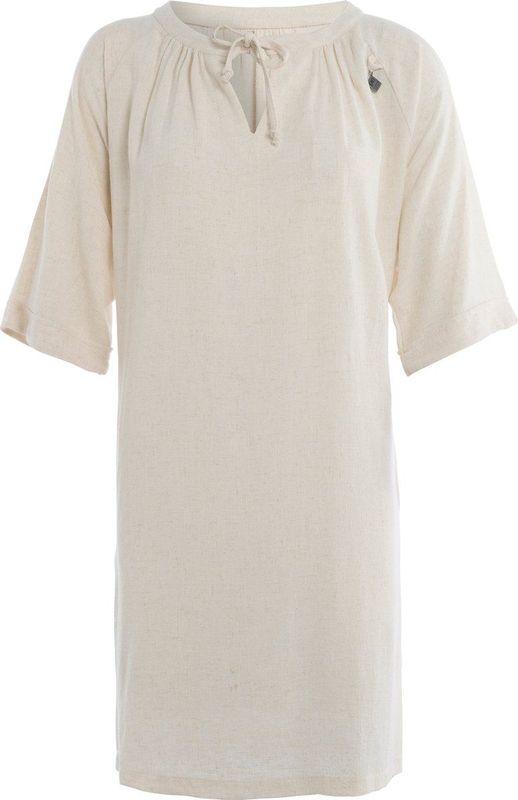 Knit Factory Fern Jurk - Tuniek dames - Strandjurk - Strandtuniek - Jurk gemaakt van 78% viscose & 22% linnen - Zomerjurk - Hoog draagcomfort - Beige - S/M