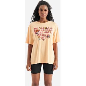 La Pèra Oversized Dames T-shirt - Shirt - Oranje met letter print - Katoen - Modal - Zachte stof - M