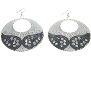 Behave Oorbellen hangers rond wit en grijs 8 cm