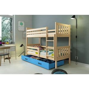 stapelbed Carino 80 x 160 met opberglade en matrassen Licht eiken blauw