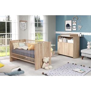 Babykamer duo Niko - 70x140 cm bed + 2 -door veranderende dressoir - natuurlijk eiken decor - trendteam