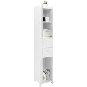 JGS Premium - Kolom Hoog Wit Badkamermeubel met Opbergkast en Lades - Moderne Stijl - Houten en Plastic Materiaal - Toiletblok Opslag - 3 Compartimenten - 26x20x118cm