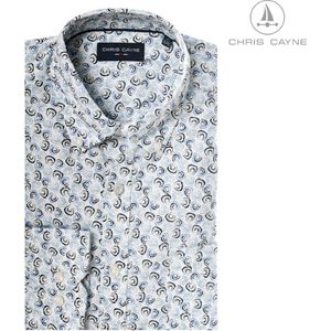 Chris Cayne heren overhemd - blouse heren - 1185 - wit/blauw/antraciet print - korte mouwen - maat XL