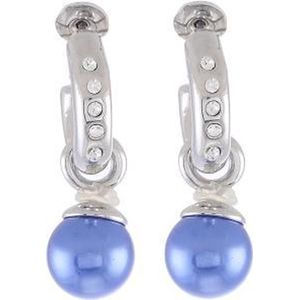 Behave Oorbellen - dames - oorringen - oorhangers - met blauwe parel - en mooie kristalstenen - zilver kleur - 2.5 cm