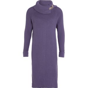 Knit Factory Jamie Gebreide Dames Jurk - Trui jurk dames - Wollen jurk - Herfst- & winterjurk - Wijde jurk - Met warme opstaande kraag - Violet - 40/42 - Knielengte