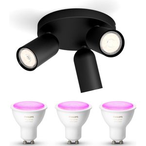 Philips myLiving Pongee Opbouwspot White & Color Ambiance GU10 - 3 Hue Lampen - Wit en Gekleurd Licht - Dimbare Plafondspots - Zwart