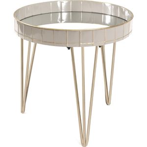 HakuShop Bijzettafel - Goud & Creme - Metaal & Kristalspiegel - Vintage optiek - 51x51x50cm