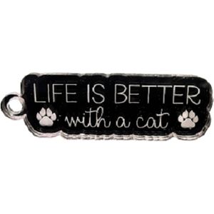 LBM Sleutelhanger Life is better with a cat - zilver