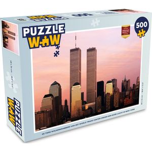 Puzzel De twee wolkenkrabbers van het World Trade Center onder een roze lucht in New York - Legpuzzel - Puzzel 500 stukjes