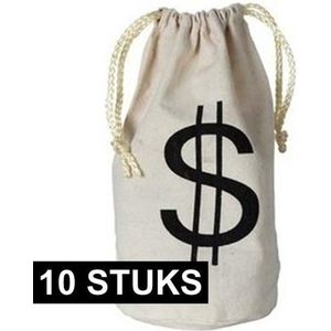 10x Geldzakken met dollar teken 16 x 23 cm - Boef/dief verkleedaccessoires