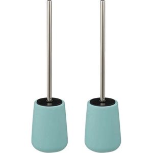 5Five Toilet/wc-borstel in houder - 2x - polyresin/metaal - ijsblauw - 40 cm