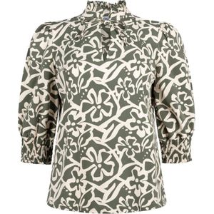 ZOSO 241 Janice Printed Travel Fancy Blouse Green Ivory