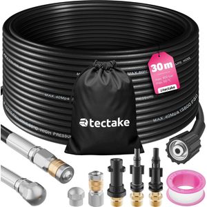 tectake® Rioolslang - Leidingreinigingsslang met 2x leidingreinigingsmondstuk - Afvoerreiniger voor hogedrukreinigers - Leidingreiniging voor afvoeren - Afvoerleiding - Rioolreiniger - Toiletreiniger - 30 meter