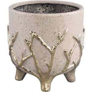 PTMD Quin Cream Ceramic Pot Gold Branches Base Low L