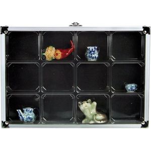 SAFE Aluminium vitrine cassette met acrylglas deksel en 12 compartimenten - 29,5 x 20 x 4,5 cm