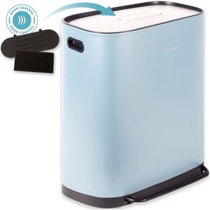 Homra Rockx Prullenbak 60 Liter - Duo Pedaalemmer 2X30L met Geurfilter - RVS Afvalscheidingsprullenbak 2 Vakken - Recycle Afvalbak - Vuilnisbak Keuken - Afvalemmer Afvalscheiding - Dubbele Prullenbakken Blauw