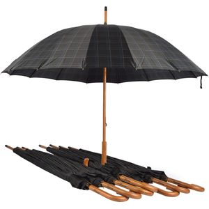 Zwarte & Blauwe Geruite Paraplu | Met 16 Panelen En Diameter 102cm | Set Van 8 Voor Volwassenen
