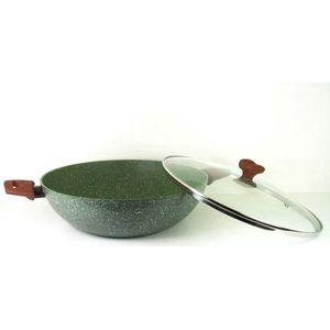 TVS natura - Natura 100% Recycled - wok Wadjan Ø 32 cm met glasdeksel - en met groene plantaardige VEGAN anti-kleefcoating - ook geschikt voor inductie