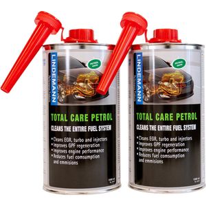Lindemann Total Care Petrol 2X 1000ml - Benzine Reiniger Auto - Motor Reiniger Benzine - Benzine additief - Motorreiniger - DPF Cleaner - DPF Reiniger - EGR Cleaner - Injector Cleaner Benzine - Complete Reiniging Brandstofsysteem