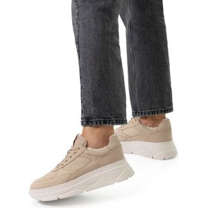 Manfield - Dames - Beige nubuck sneakers - Maat 39