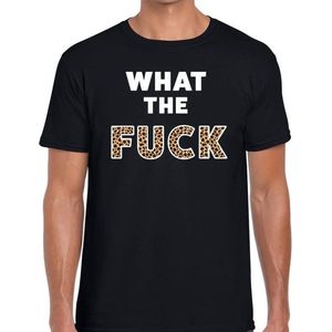 What the Fuck tijgerprint tekst t-shirt zwart voor heren - heren feest t-shirts L