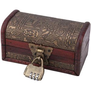 Schatkist hout met slot, houten schatkist vintage Europese sieraden houten kist antieke oude decoratie bonbondoos voorraaddoos, 14,6 x 8 x 8 cm (