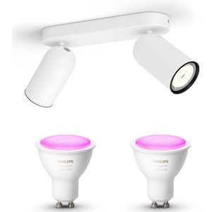 Philips myLiving Pongee Opbouwspot White & Color Ambiance GU10 - 2 Hue Lampen - Wit en Gekleurd Licht - Dimbare Plafondspots - Wit