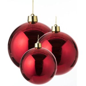 House of Seasons Kerstballen - 3x st - kunststof - rood - 15-20-25 cm