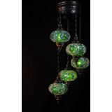 Turkse Lamp - Hanglamp - Mozaïek Lamp - Marokkaanse Lamp - Oosters Lamp -Authentiek - Handgemaakt - Kroonluchter - Groen - 5 bollen