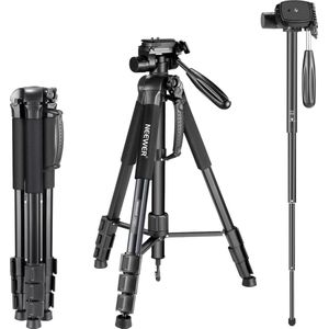 Portable Aluminium Camera Statief en Monopod - 177 cm - Met 3-Weg Draaibare Panhoofd - Voor DSLR Camera - Zwart - X01NSK207