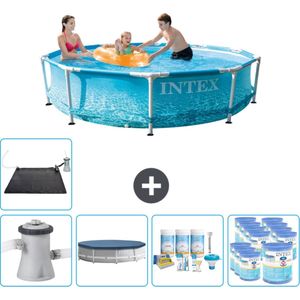 Intex Rond Frame Zwembad - 305 x 76 cm - Waterprint - Inclusief Pomp Afdekzeil - Onderhoudspakket - Filters - Solar Mat