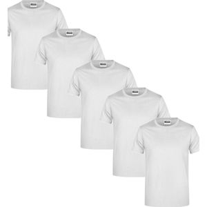 James & Nicholson 5 Pack Witte T-Shirts Heren, 100% Katoen Ronde Hals, Ondershirts Maat 5XL