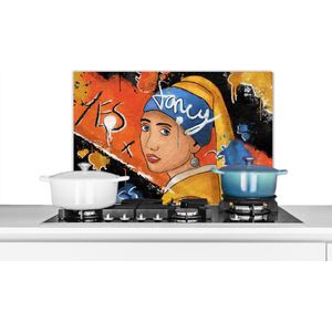 Spatscherm keuken 60x40 cm - Kookplaat achterwand Meisje met de Parel - Street art - Kunst - Muurbeschermer - Spatwand fornuis - Hoogwaardig aluminium