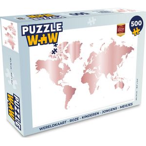 Puzzel Wereldkaart - Roze - Kinderen - Jongens - Meisjes - Legpuzzel - Puzzel 500 stukjes