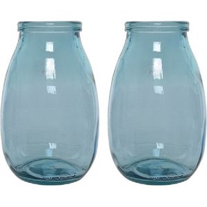 2x Stuks Blauwe Vazen/Bloemenvaas van Gerecycled Glas 18 X 28 cm