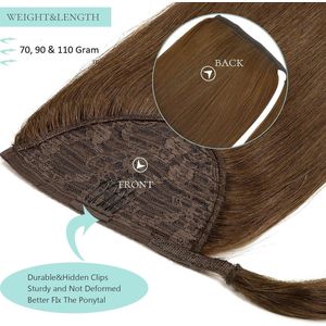 Vivendi Ponytail Clip In Hairextensions| Human Hair Echt Haar | Wrap Around Hairextensions | 16"" / 40 cm |kleur #4 Donkerbruin | 70gram