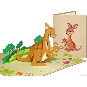 Popcards popupkaarten – Kangoeroe Zwanger Baby kaart Geboorte Jongen Meisje Kangeroe Kangaroe, Australië pop-up kaart 3D wenskaart