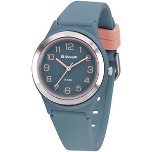 Sinar - Horloge Kind / Tiener / Jeugd - Kinderhorloge Meisje / Tiener / Jeugd - 10 bar Waterdicht - Analoog - Blauw / Rosé - Ø 36 mm - Stevig Siliconen bandje - Verstelbaar (13 - 18,5 cm) - Edelstalen Sluiting - Quartz - XB-48-22