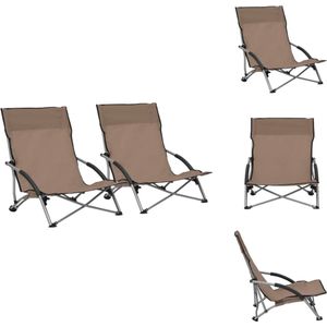 vidaXL Strandstoel - Oxford Stof en Staal - 55.5 x 65.5 x 66 cm - Inklapbaar - Taupe - Set van 2 - Tuinstoel