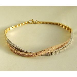 14 karaat geel- wit en rosé gouden armband met zirkonia