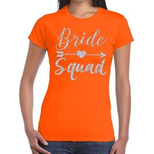 Bride Squad Cupido zilver glitter tekst t-shirt oranje dames - dames shirt Bride Squad- Vrijgezellenfeest kleding L